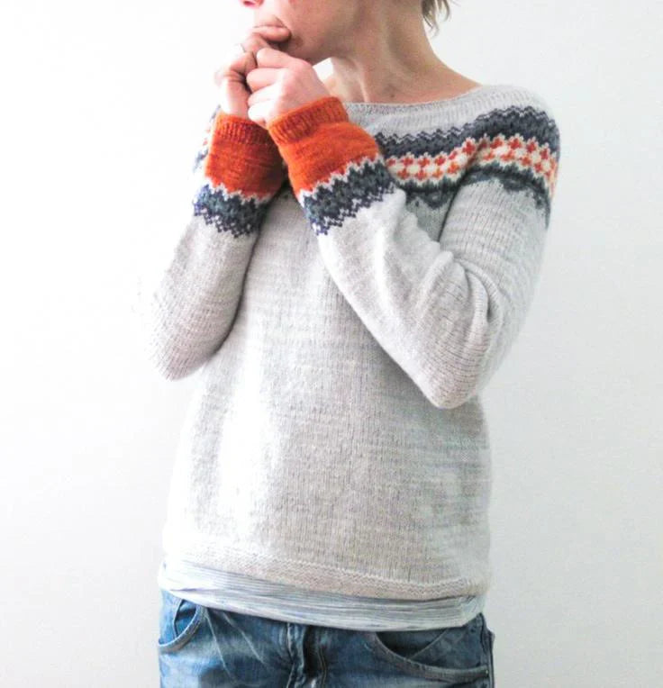 Damski Elegancki Wełniany Sweter z Wzorem Fair Isle z Miękkiego Materiału