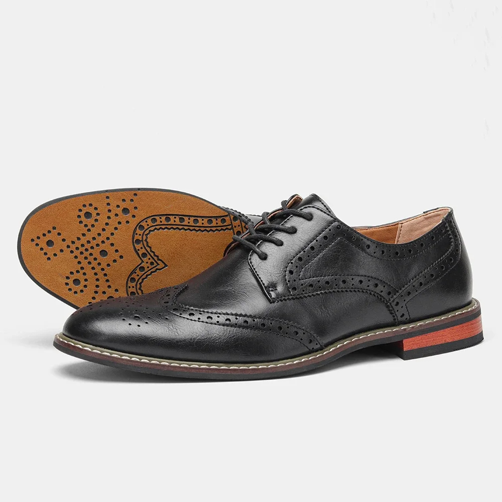 Variant image for Męskie Eleganckie Skórzane Oksfordy Wingtip z Broguem-38