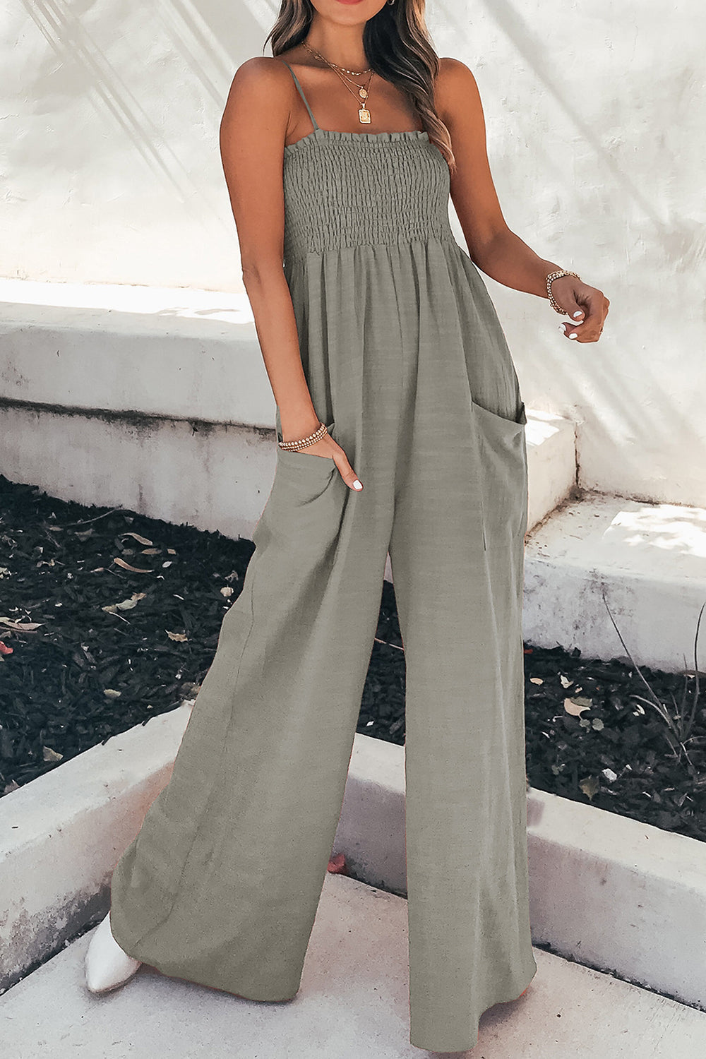 Variant image for Kobieta Elegancki Lekki Jumpsuit z Wąskimi Ramiączkami i Szerokimi Nogawkami-13