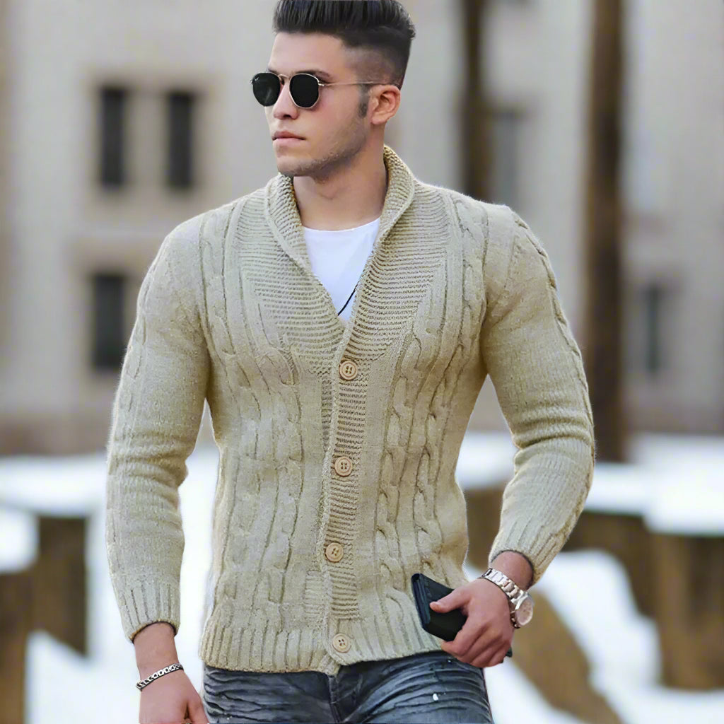 Casualny Slim Fit Kardigan Z Zapięciem na Guziki Męski | Idealny na Jesień/Zimę