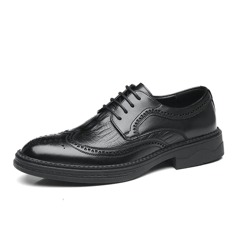 Męskie Eleganckie Skórzane Oksfordy z Geperforowanym Designem i Broguem
