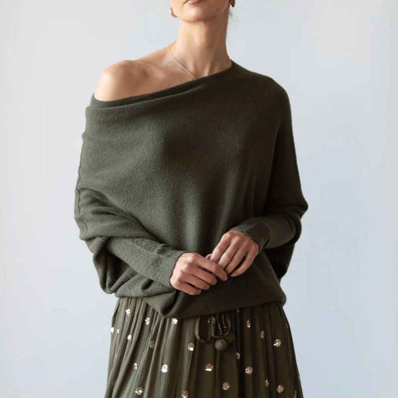 Kobiecy Stylowy Sweter z Asymetrycznym Drapowaniem i Wygodnym Dopasowaniem
