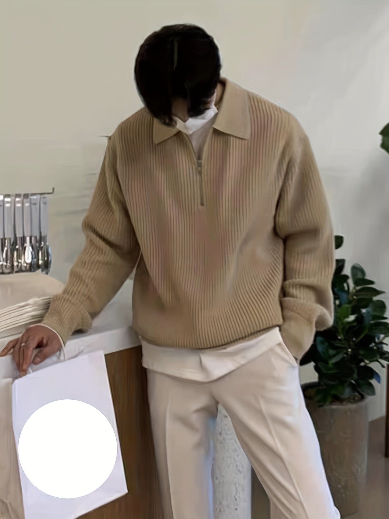 Variant image for Męski Casualowy Sweter z Półzamkiem z Wysokiej Jakości Dzianiny z Modnym Wzorem w Paski-13