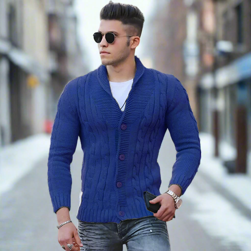 Casualny Slim Fit Kardigan Z Zapięciem na Guziki Męski | Idealny na Jesień/Zimę