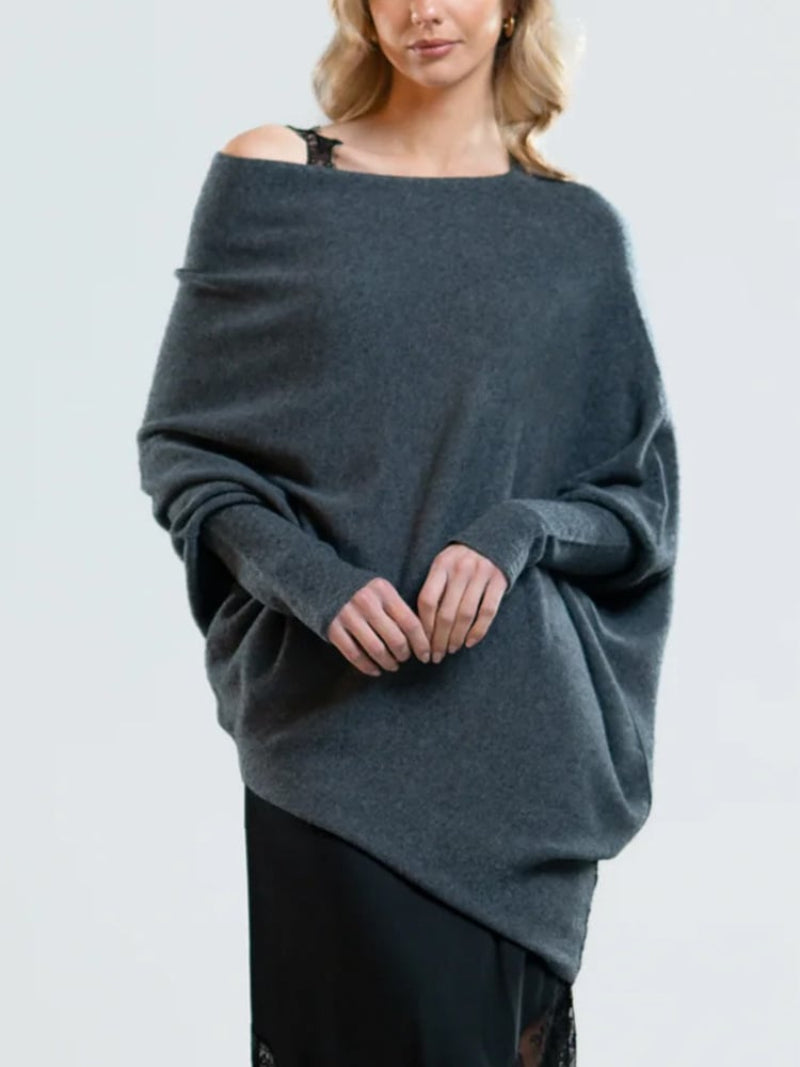 Kobiecy Stylowy Sweter z Asymetrycznym Drapowaniem i Wygodnym Dopasowaniem