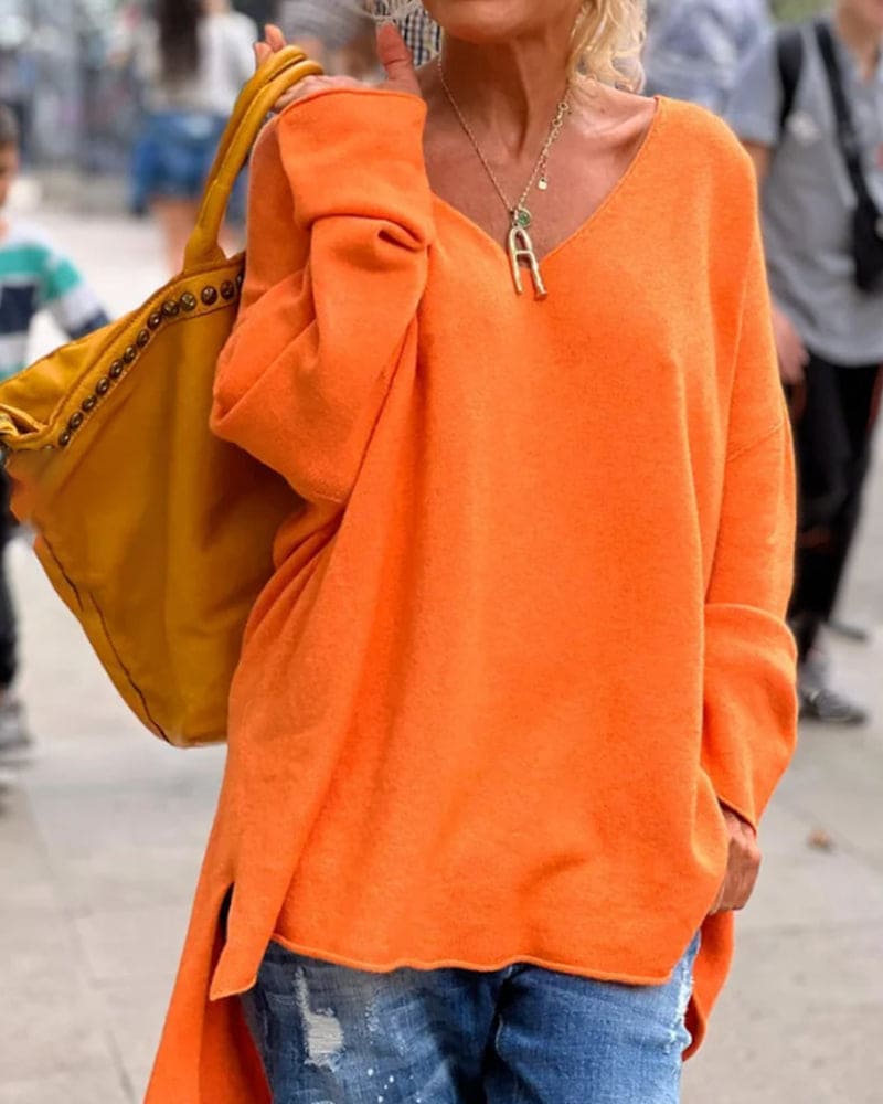 Damski Stylowy Oversized Sweter z Mieszanki Materiałów z Luźnym Fasonem