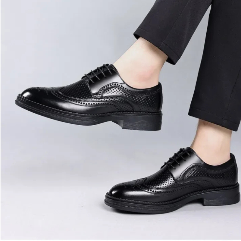 Męskie Eleganckie Skórzane Oksfordy z Geperforowanym Designem i Broguem