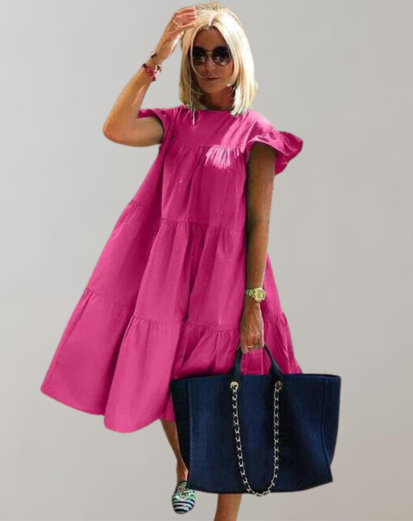 Damska Elegancka Lekka Sukienka Plażowa z Falbanami w Stylu Vintage