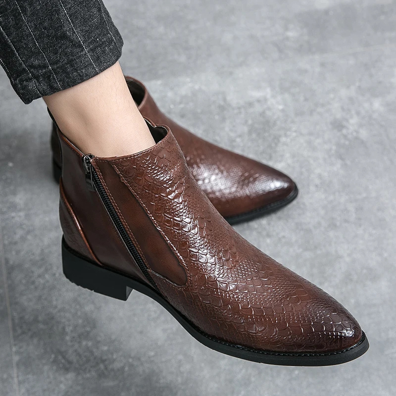 Męskie Eleganckie Skórzane Botki z Zapięciem na Zamek