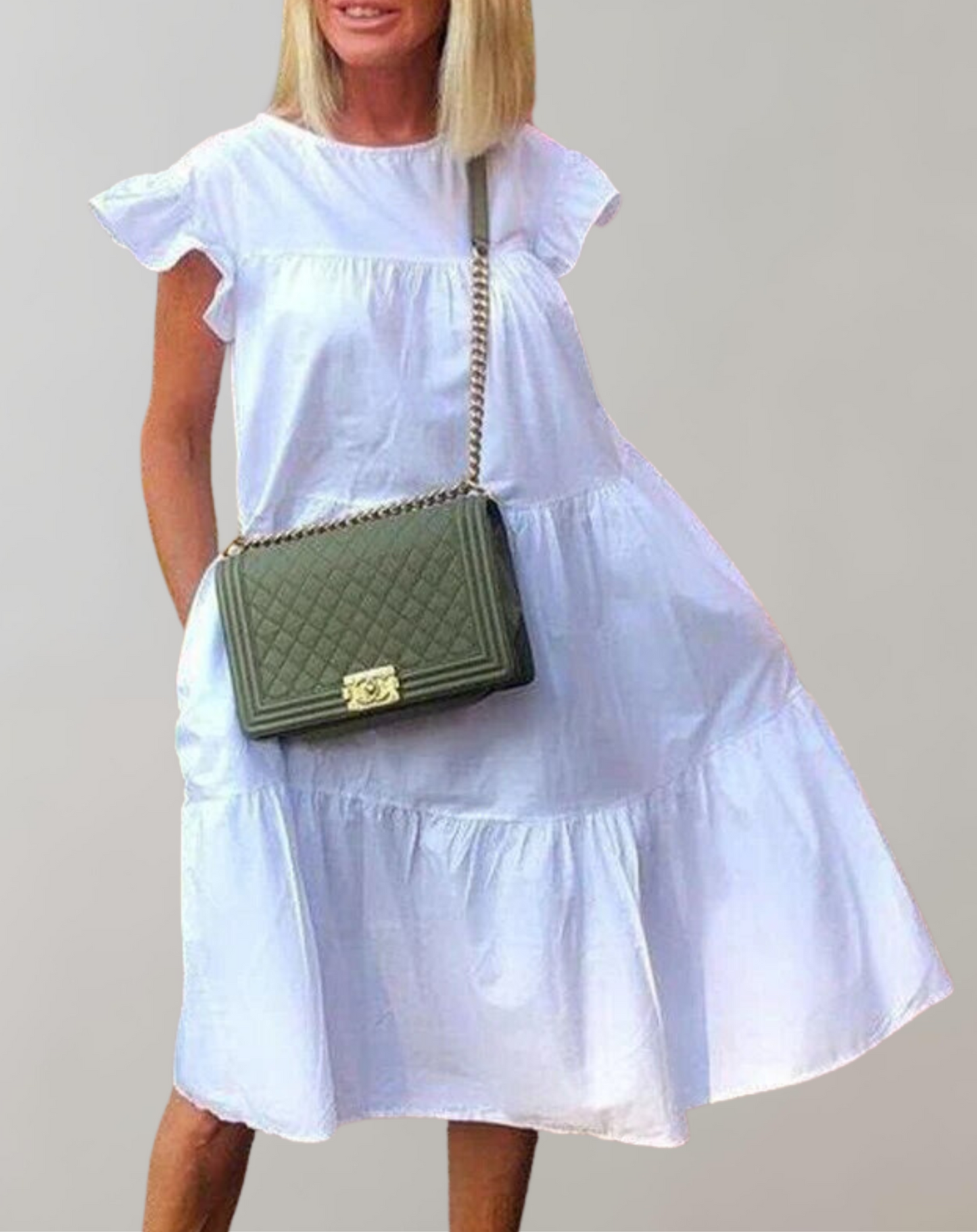 Variant image for Damska Elegancka Lekka Sukienka Plażowa z Falbanami w Stylu Vintage-1