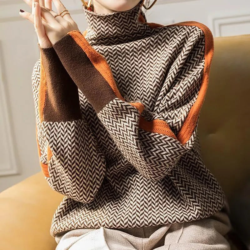 Stylowy Sweter z Kaszmirem, Golfem i Wzorem Geometrii dla Męski | Idealny na zimę