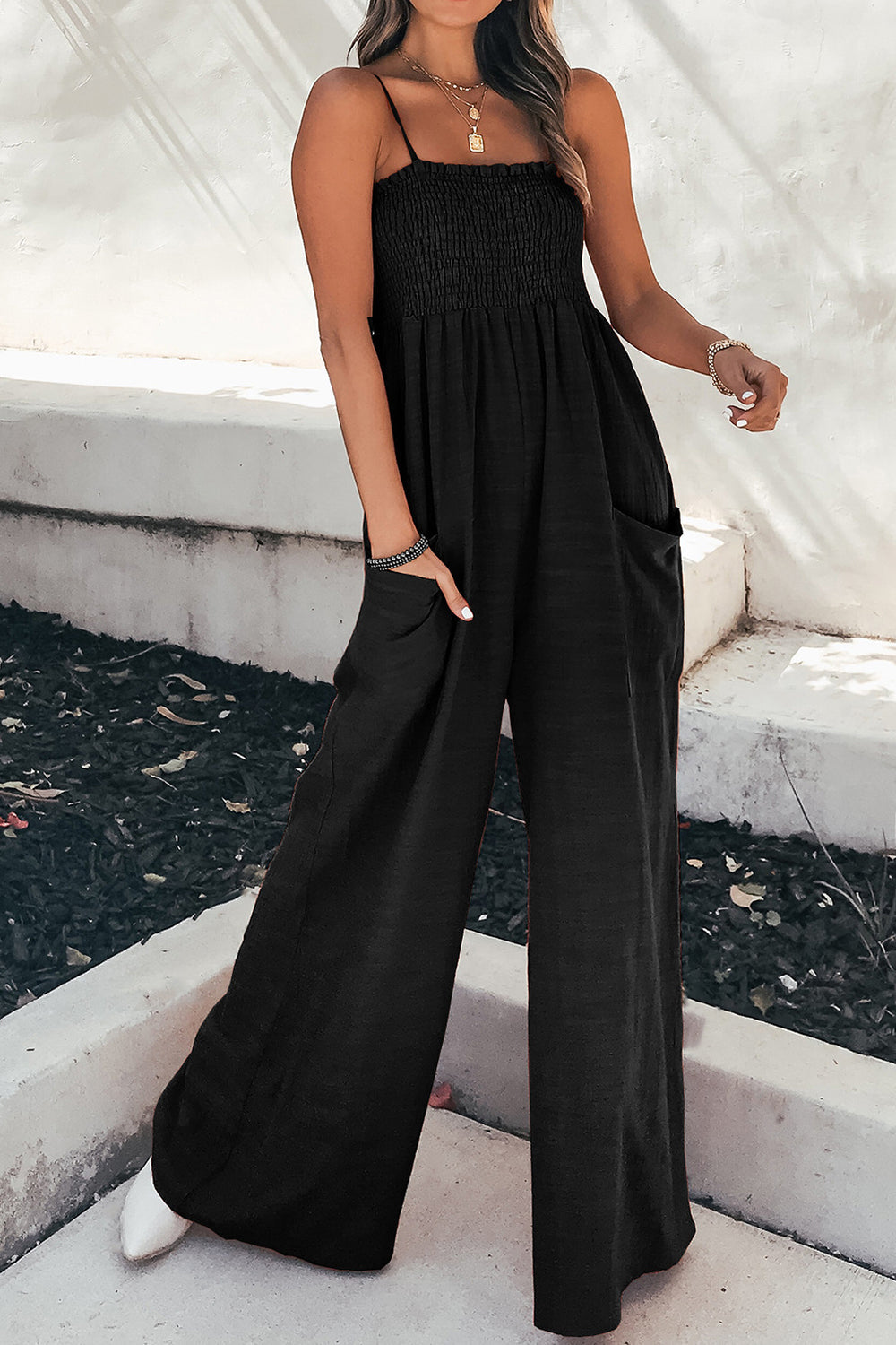 Variant image for Kobieta Elegancki Lekki Jumpsuit z Wąskimi Ramiączkami i Szerokimi Nogawkami-9