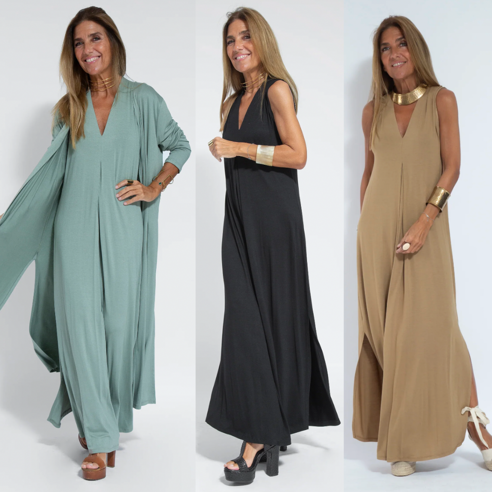 Kobieta Elegancka Długa Sukienka z Kardiganem z Wysokiej Jakości Materiałów z Flattering Sylwetką