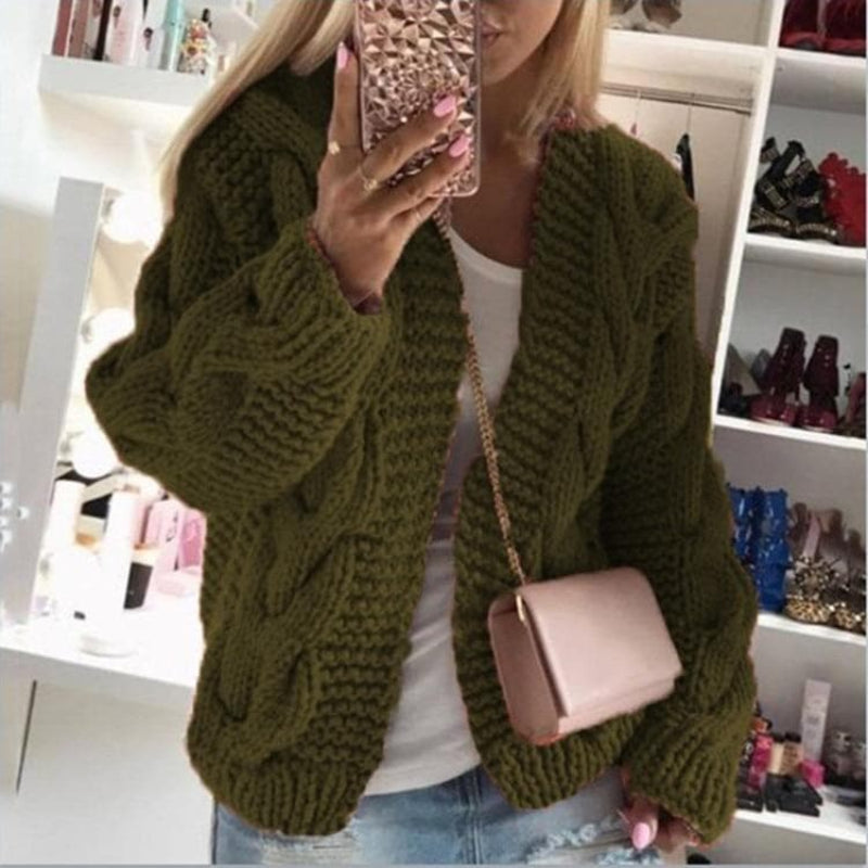 Damski Sweter z Szerokimi Rękawami i Warkoczowym Splotem