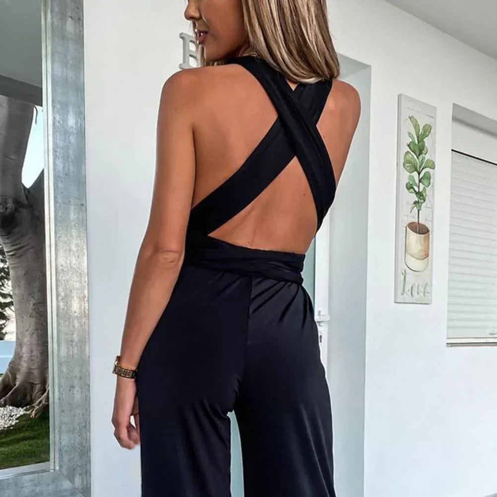 Damski Lekki Jumpsuit z Szerokimi Nogawkami i Wbudowanym Paseczkiem