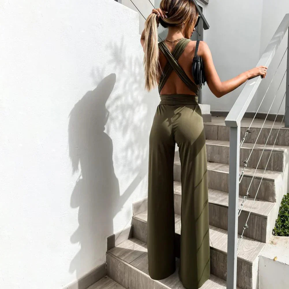 Damski Lekki Jumpsuit z Szerokimi Nogawkami i Wbudowanym Paseczkiem