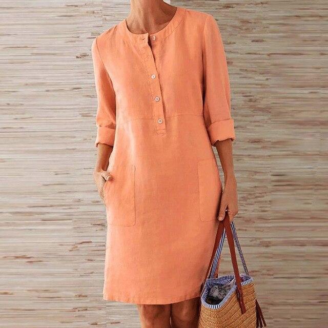 Kobieca Wygodna Letnia Sukienka Midi z Flattering Fitem