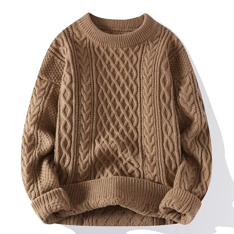 Męski Sweter o Luźnym Kroju ze Skręconą Fakturą