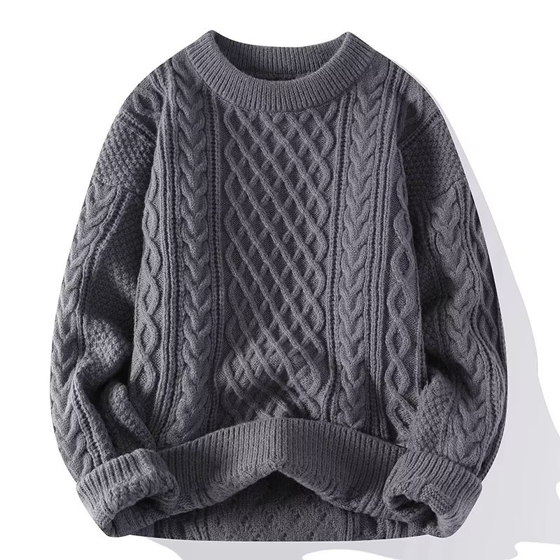 Męski Sweter o Luźnym Kroju ze Skręconą Fakturą