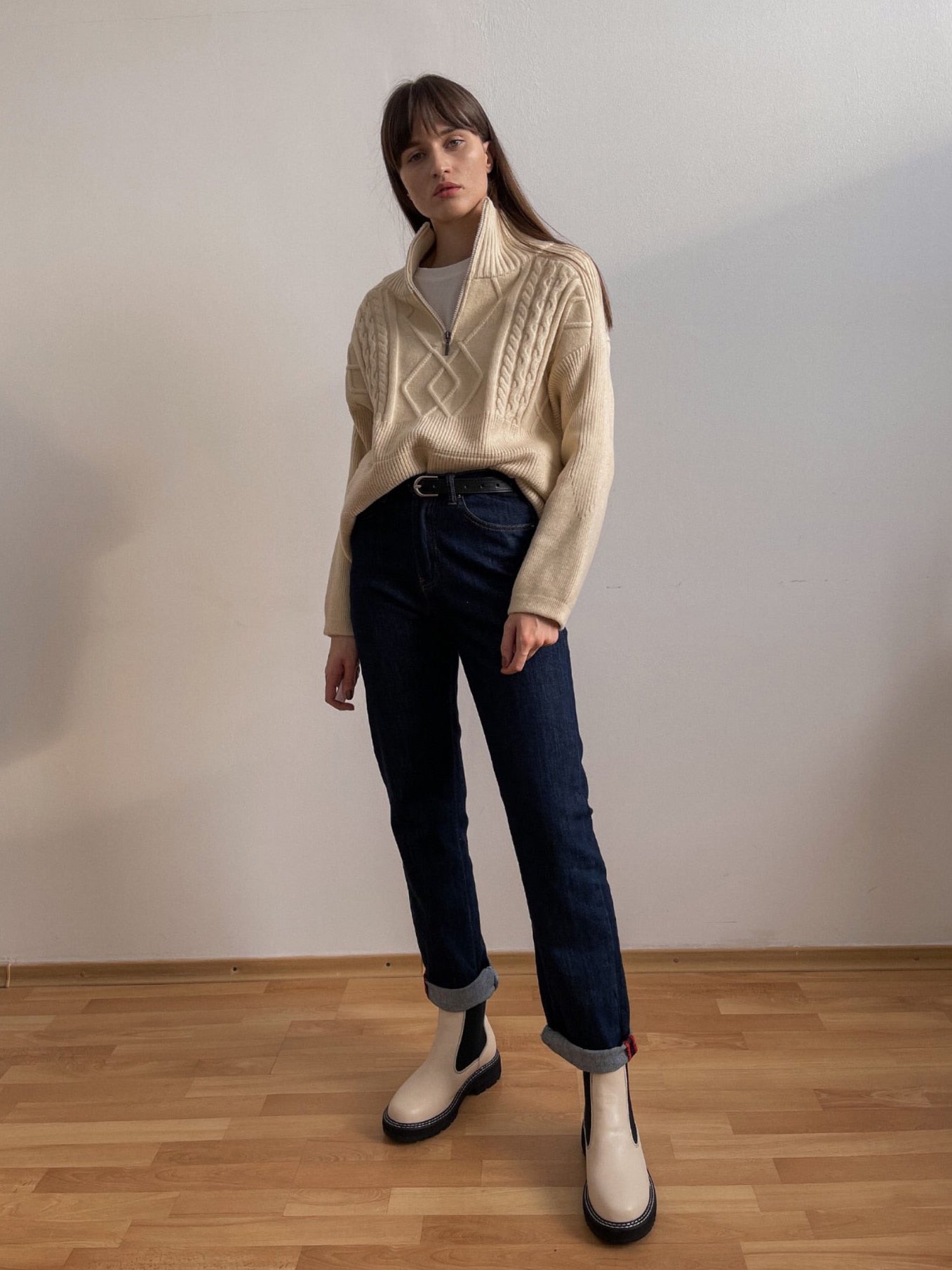 Damski Elegancki Akrylowy Sweter z Wysokim Kołnierzem dla Komfortu i Stylu