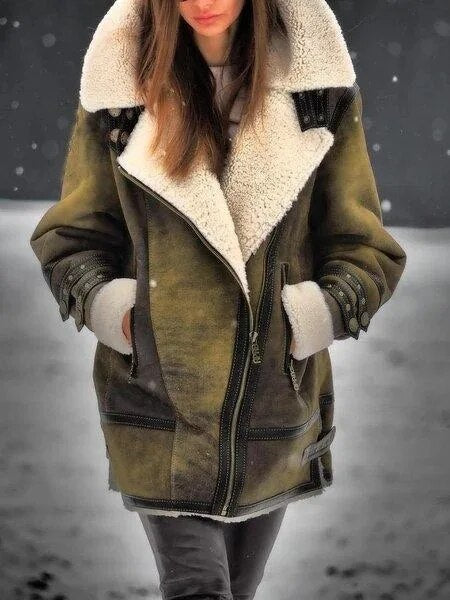 Variant image for Damska Stylowa Suede Kurtka Zimowa z Unikalnym Designem i Sherpa Podszewką-1