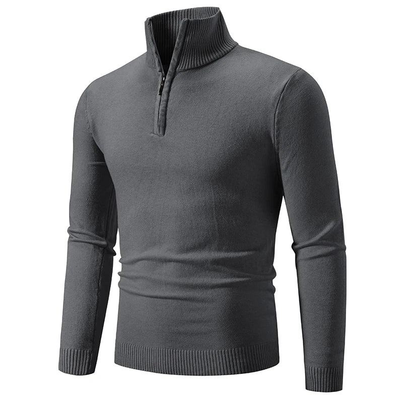 Casualowy Sweter Slim Fit z Elastycznym Kołnierzem i Zamek Czwartej Części Męski | Idealny na Jesień/Zimę