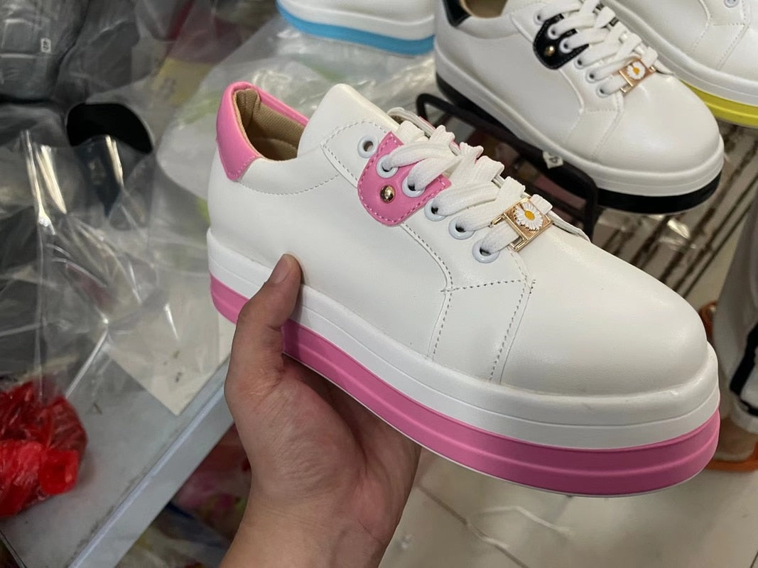 Damski Wygodne Syntetyczne Sneakersy z Wysoką Podeszwą z Amortyzacją