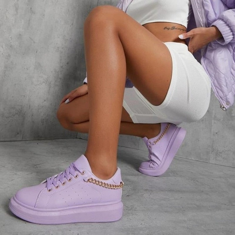 Sneakersy Damskie Stylowe Oddychające z Łańcuchem