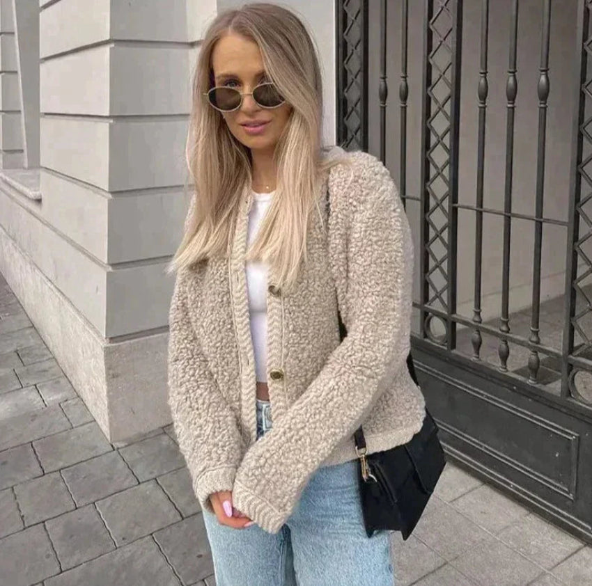 Damski Elegancki Wełniany Kardigan z Regulowaną Długością