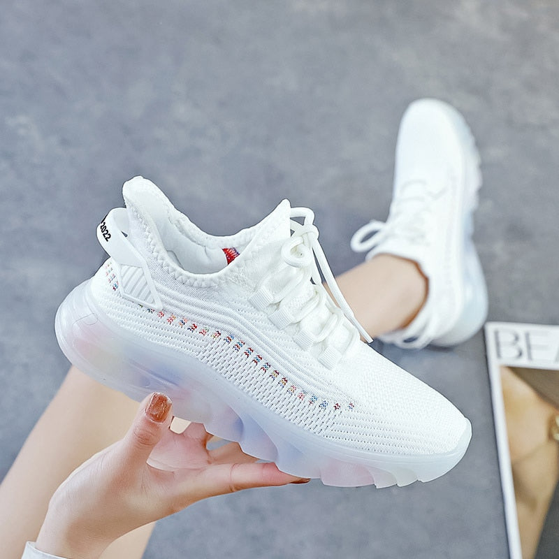 Damskie Wygodne Tekstylne Sneakersy z Wysoką Cholewką i Grubą Podeszwą