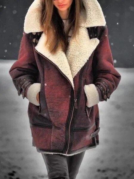Variant image for Damska Stylowa Suede Kurtka Zimowa z Unikalnym Designem i Sherpa Podszewką-9