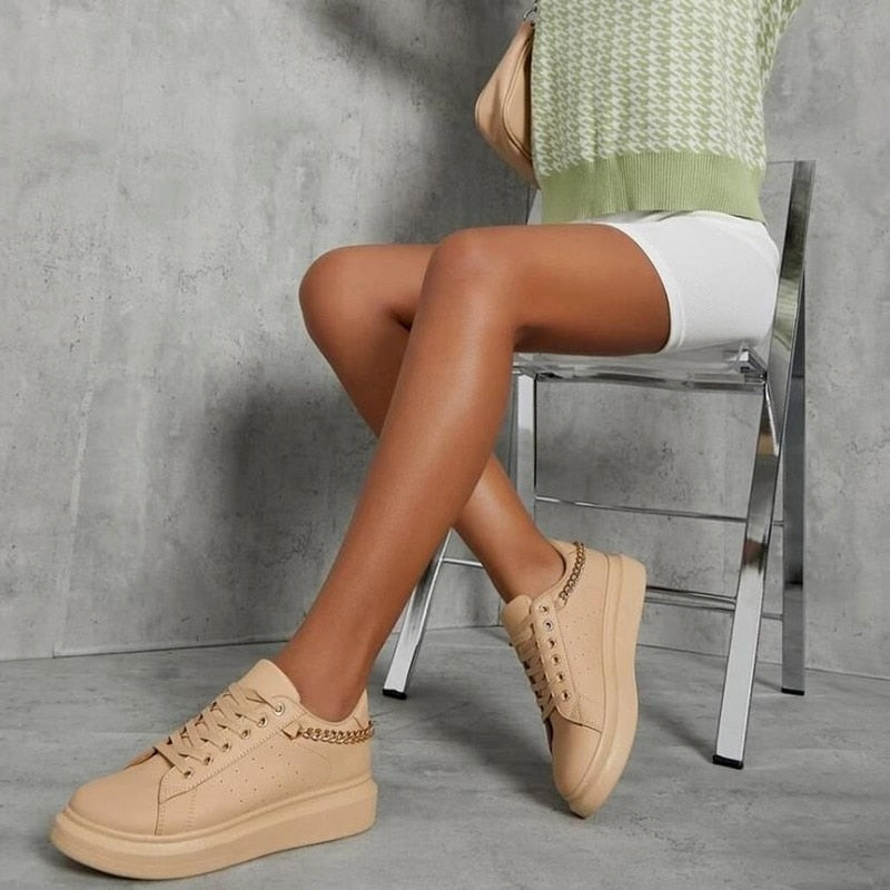 Sneakersy Damskie Stylowe Oddychające z Łańcuchem
