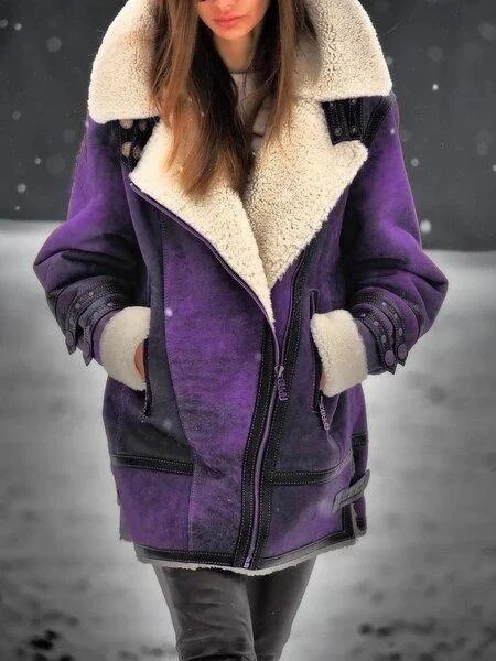 Variant image for Damska Stylowa Suede Kurtka Zimowa z Unikalnym Designem i Sherpa Podszewką-17