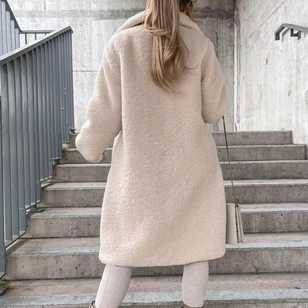 Elegancki Ciepły Polarowy Płaszcz Zimowy Teddy z Jednym Guzikiem Damski | Idealny na Jesień/Zimę