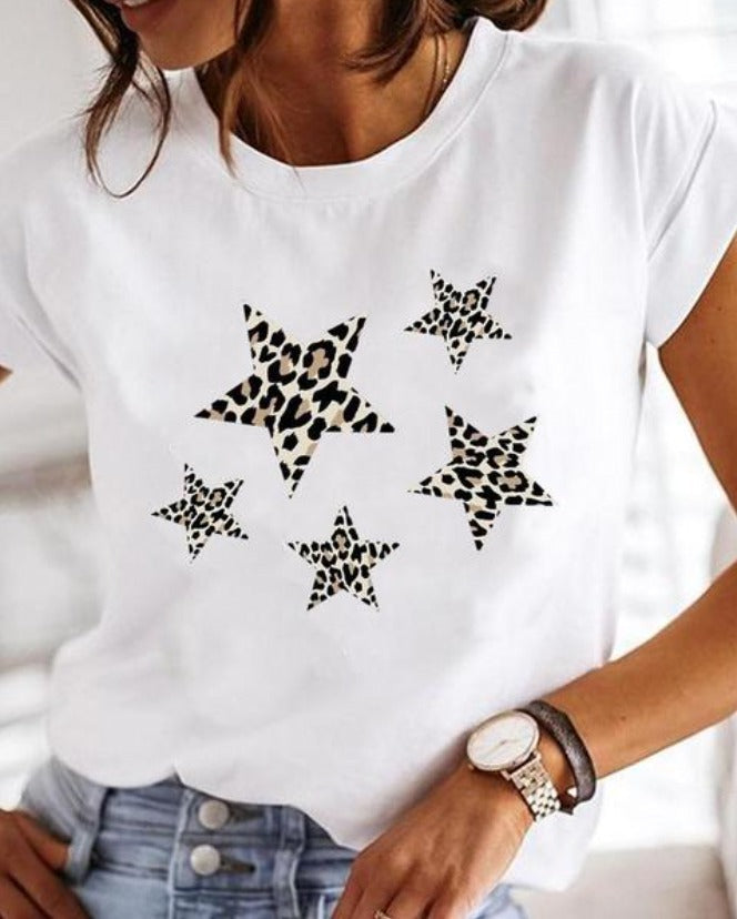 T Shirt Damski Oversize Bawełna z Ekstrawaganckim Wzorem na Lato