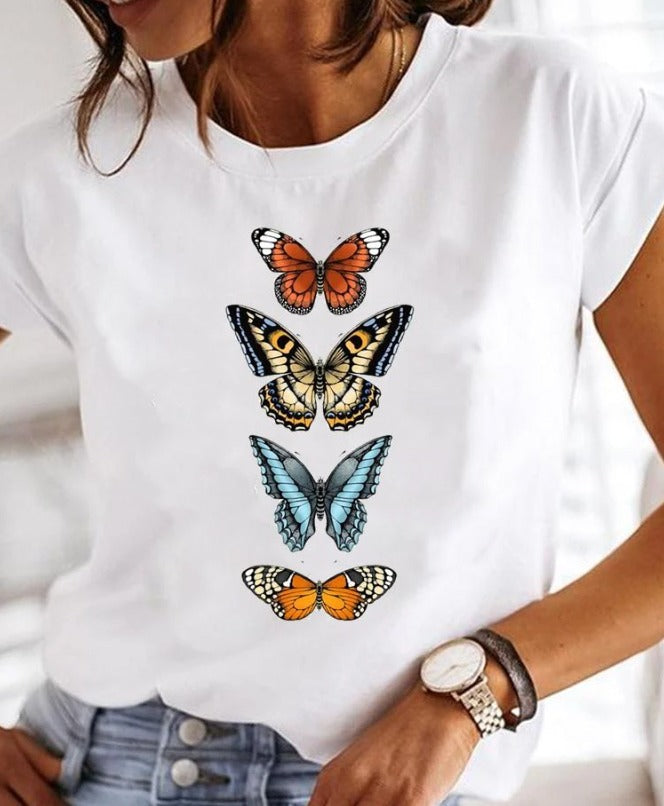 Variant image for T Shirt Damski Oversize Bawełna z Ekstrawaganckim Wzorem na Lato-28