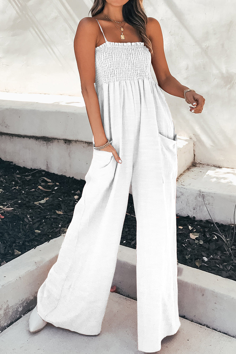 Variant image for Kobieta Elegancki Lekki Jumpsuit z Wąskimi Ramiączkami i Szerokimi Nogawkami-5