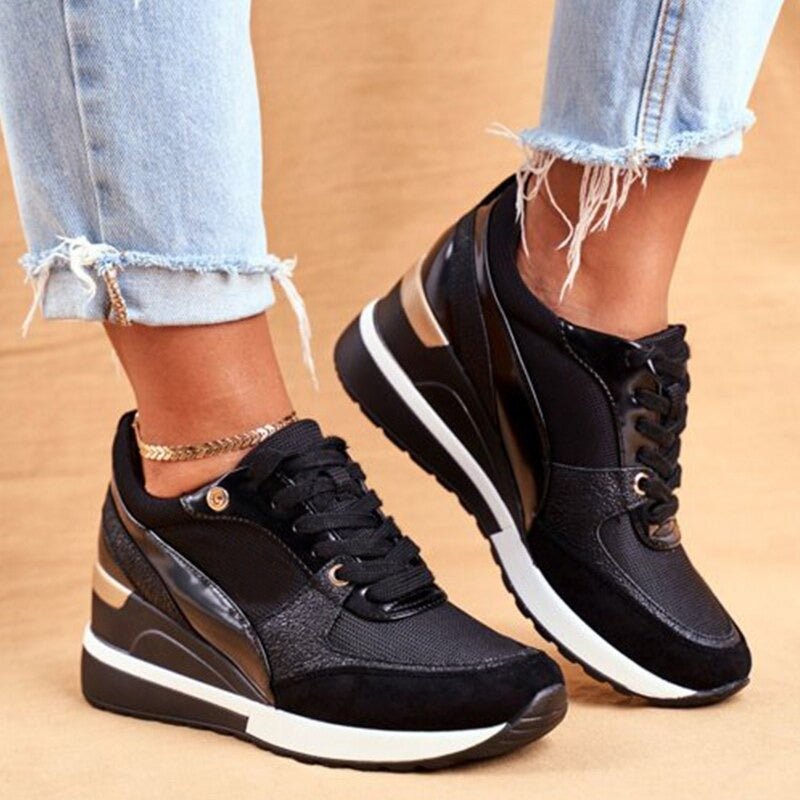 Kobiece Stylowe Syntetyczne Sneakersy z Wbudowanym Obcasem 5 cm