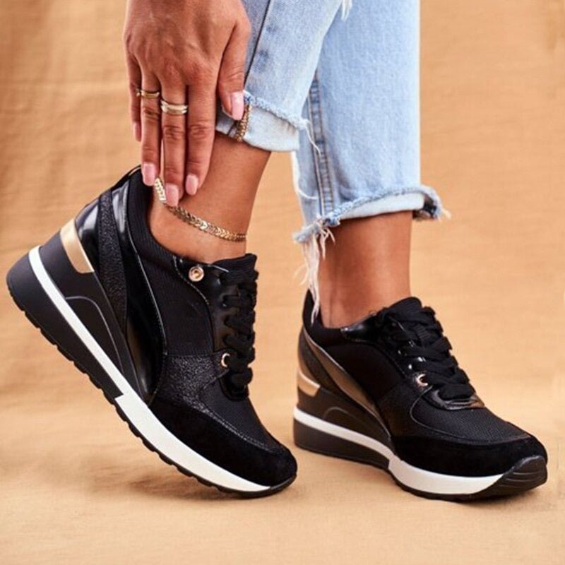 Kobiece Stylowe Syntetyczne Sneakersy z Wbudowanym Obcasem 5 cm