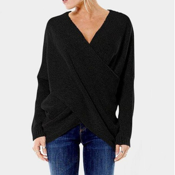 Sweter Damski Elegancki Bawełniany z Krzyżowym Wzorem i Długimi Rękawami