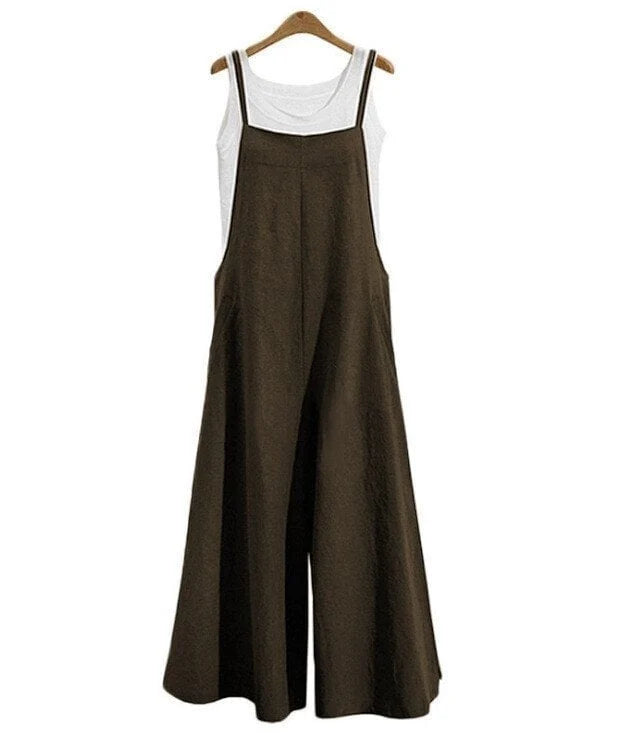 Variant image for Damski Luźny Bawełniany Jumpsuit z Regulowanymi Ramiączkami i Bocznych Kieszeniami-33