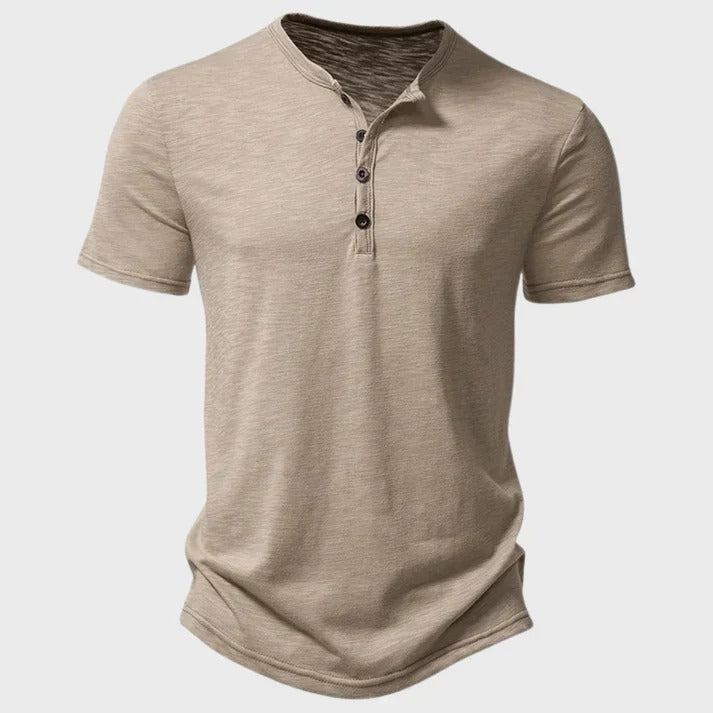 Męski T-Shirt z Okrągłym Dekoltem i Guzikami