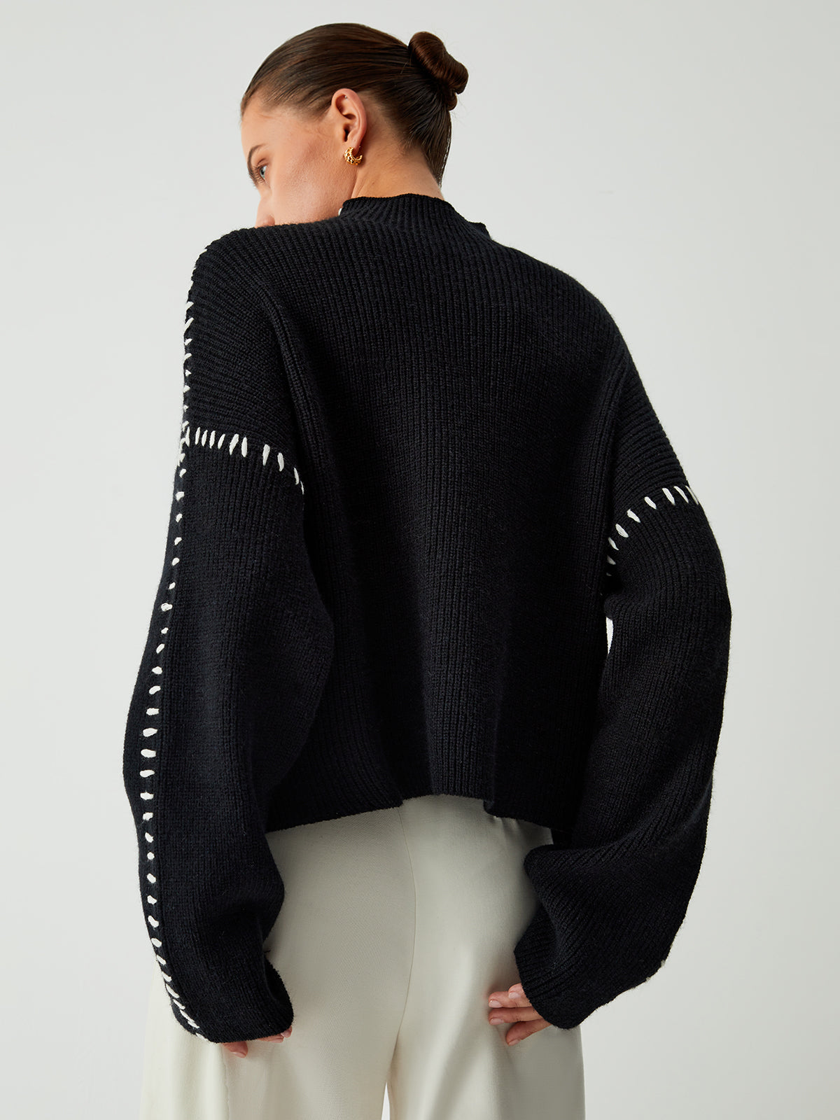 Modny Czarny Ponadwymiarowy Sweter Damski | Idealny na Jesień/Zimę
