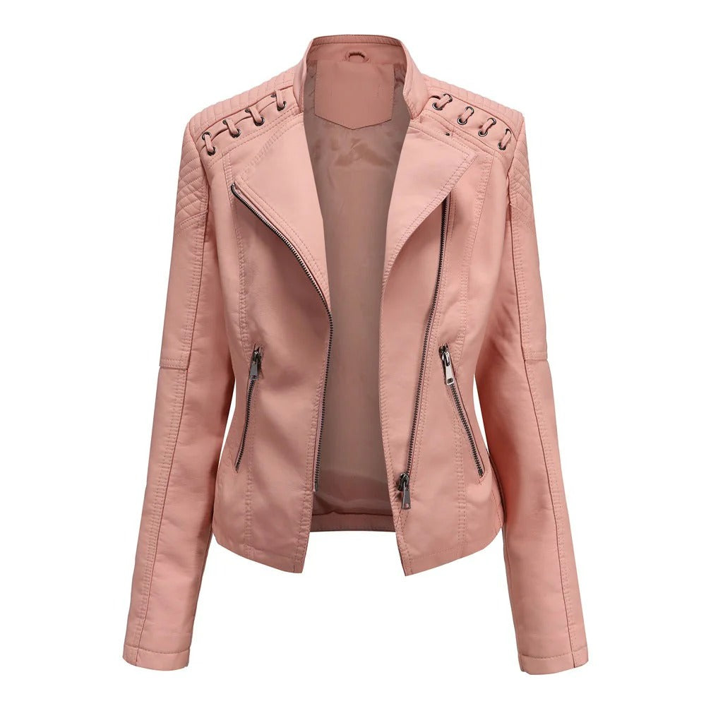 Slim-Fit Kurtka Z Eko-Skóry Z Przeszyciami Damski | Idealna na Jesień/Zimę