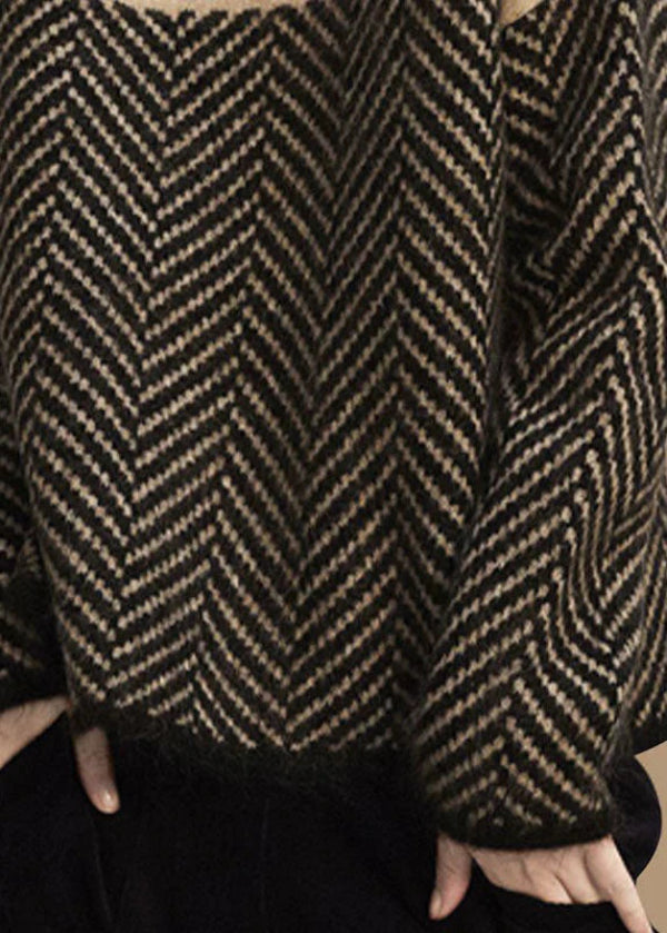 Elegancki Dzianinowy Brązowy Sweter z Golfem Damski | Idealny na Jesień/Zimę