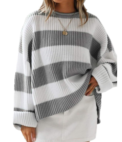 Variant image for Damski Modny Lekki Sweter z Długim Rękawem z Unikalnym Wzorem-17