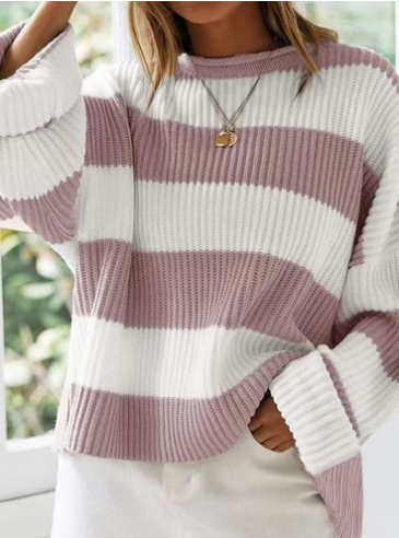 Variant image for Damski Modny Lekki Sweter z Długim Rękawem z Unikalnym Wzorem-3