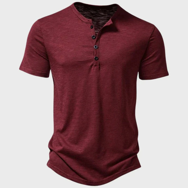 Męski T-Shirt z Okrągłym Dekoltem i Guzikami