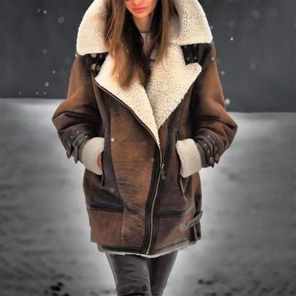 Variant image for Damska Stylowa Suede Kurtka Zimowa z Unikalnym Designem i Sherpa Podszewką-25