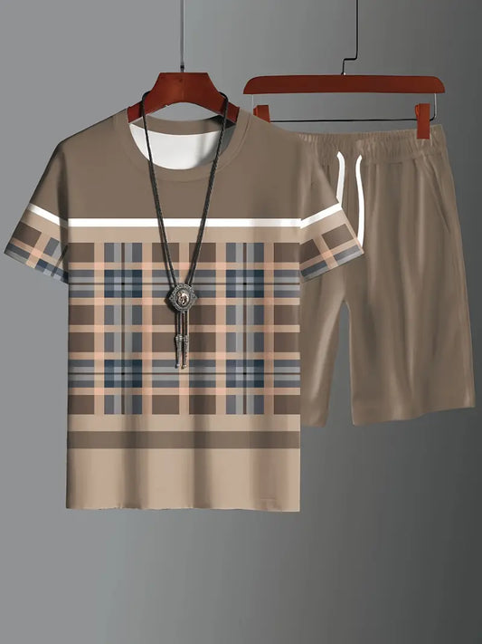 Męski Stylowy Bawełniany Zestaw z T-Shirtem i Szortami z Troczkiem